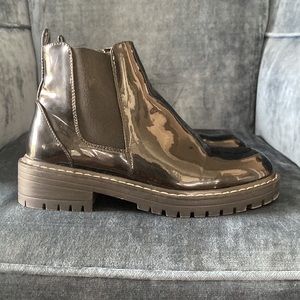 FOREVER21 Women’s Shiny Black Combat Boots Sz 8